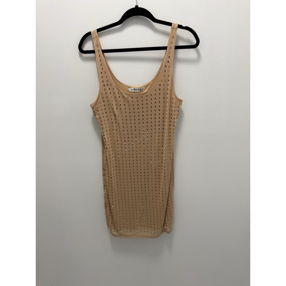 Madden Girl Nude Studded Bodycon Tank Dress XL Beige Gold Stretch Sleeveless
